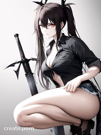 Goth Girl 18+ with Pigtails and Bows Rips Shirt and Jeans in Flamboyant Hentai AI Image
