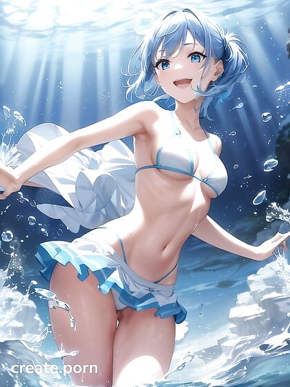 Sunny with Aquatic Blue Hair Teasing in a Playful Hentai AI Image