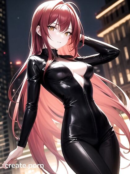 Red-Haired Beauty with Detailed Facial Features in Seductive Hentai AI Image