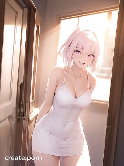 Cute Skinny Girl 18+ with Round Breasts in Seductive Hentai AI Image