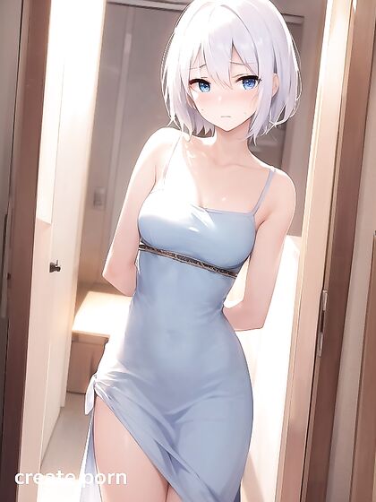 Skinny Girl 18+ with Round Ass in Sexy Dress for Steamy Hentai AI Image