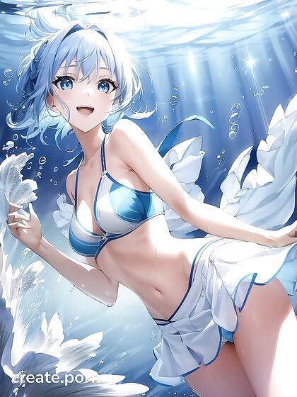 Laughter and Pleasure - Light Blue-Haired Beauty in Fish-Themed Hentai Ecstasy