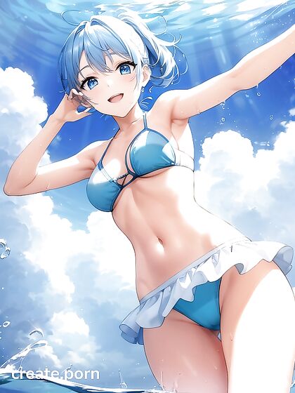 Aquatic-Blue Haired Beauty Reaches Out to You in Seductive Hentai AI Image