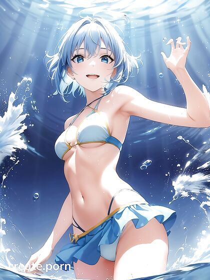 Light Blue-Haired Cutie with a Tiny 18+ Ass Exploring Fish-Themed Hentai Pleasures