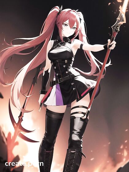 Battle-Torn Girl 18+ in Knee-High Boots Wields Scythe for Horny Hentai AI Image