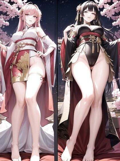 Twin Buns Hairstyle and High Slit Action in Seductive Hentai AI Image