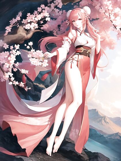 Over-the-Shoulder Cleavage and High-Slit Action in steamy Hentai AI Image