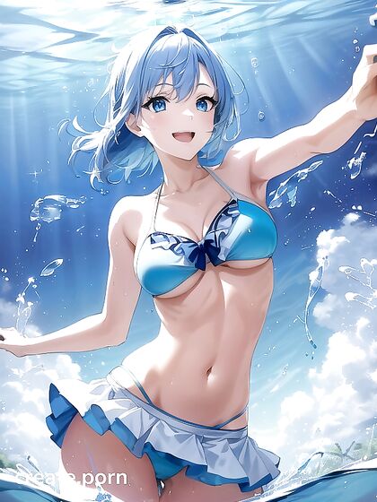 Aquatic Blue-Haired Cutie with Tiny 18+ Tits Takes On Solo Hentai Adventures