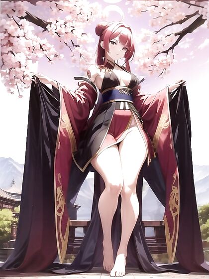 Cherry Blossom Hanfu Clad Beauty with Thick Thighs in Seductive Hentai AI Image