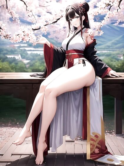 Cherry Blossom Hanfu beauty with twin buns teases in hentai bliss