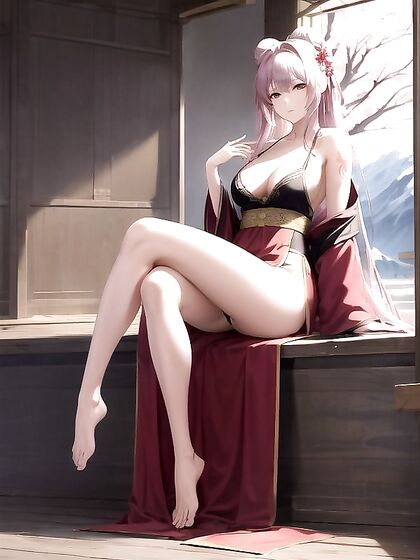 Kitsune in Short Cherry Blossom Hanfu Shows Off Sultry Cleavage for Horny Hentai AI Image