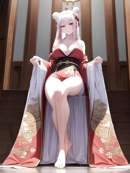 Long Haired Twin Buns Showing Off Side Boobs in Seductive Hentai AI Image