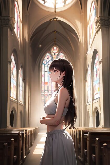 Sunset at the Church with Short Top Hentai Pleasure