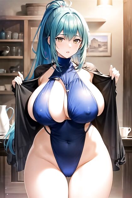 Aiz Wallenstein's Massive Boobs and Thick Thighs Seduce Girl 18+s in the Basement Hentai Hentai AI Image