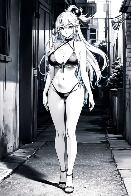 Aqua from Konosuba in Black-and-White Manga Bikini SlingSHOT for Steamy Hentai Pleasure