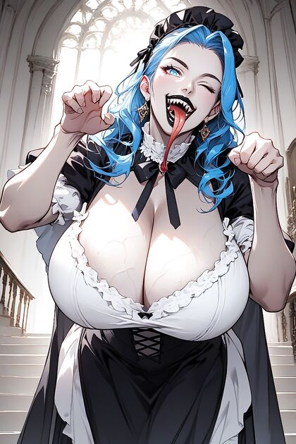 Victorian Vampire Maid with Veiny Breasts Teases in Waist-Up Shot Hentai AI