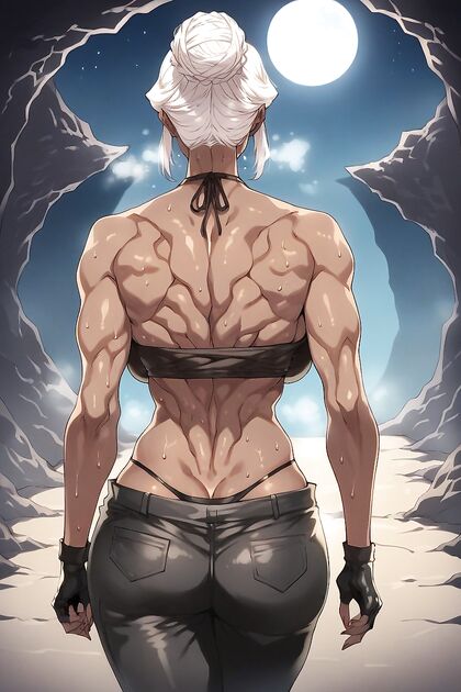 Dark Brown Skin, Baggy Black Pants, White Hair Hentai AI Fantasy