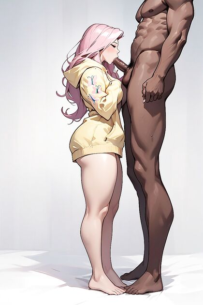 Fluttershy Sandwiched Between Faceless Man and Dark-Skinned Stud in Steamy Hentai AI Image