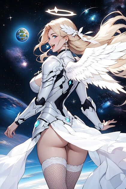 Blonde Twintails Float in Space with Armored Forearms for hentai Pleasure
