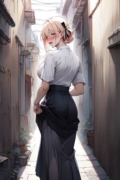 Lift Up Her Skirt at Night - Seductive Eyes in Dark Hentai AI Image