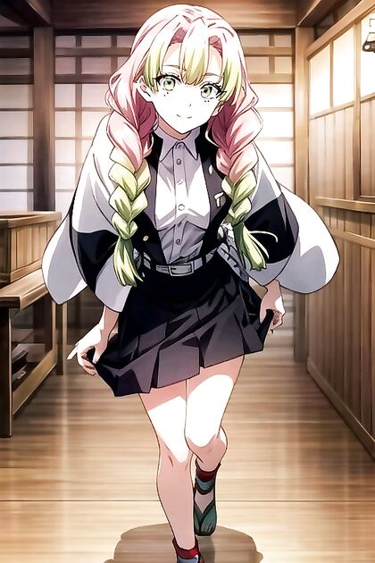 Mitsuri Kanroji from Demon Slayer Winks Seductively While Taking Off Her Panties in Hentai AI Porn
