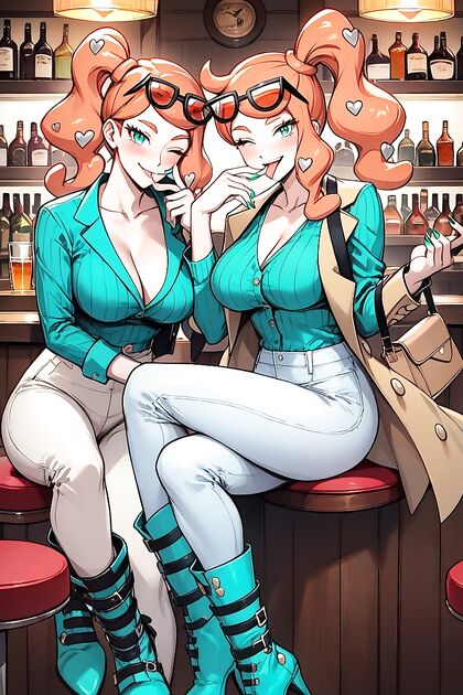 Sipping Drinks at the Bar - Green Shoes and Seductive Poses in Hentai AI Image