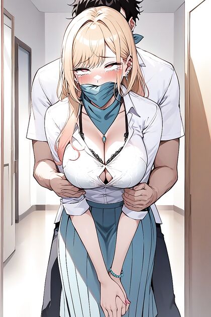 Worn-Out Face Reacts to Stranger's Sneaky Hand fondling Breasts and Skirt in Hentai AI