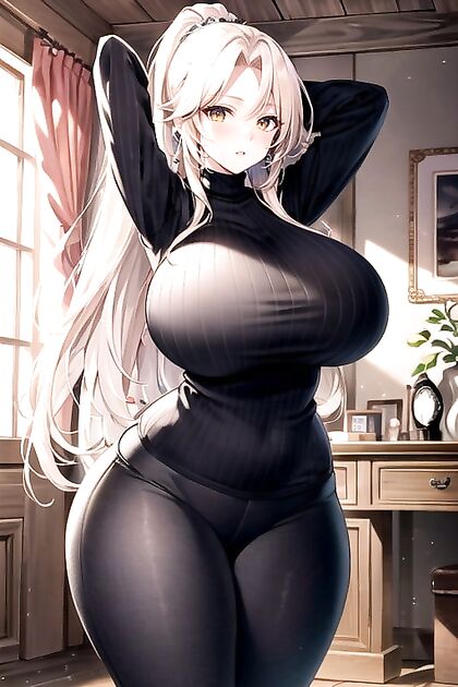 Round Breasts and Wide Hips in Yoga Pants for Steamy Hentai AI Image