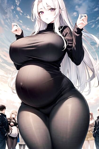Virgin Sweater Girl 18+ with Wide Hips and Gigantic Breasts in Hentai AI Image