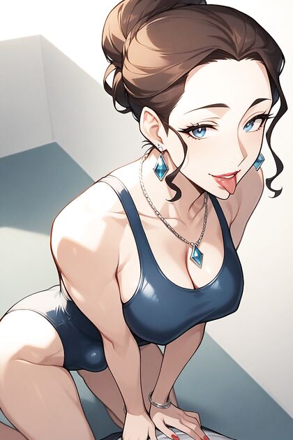 Mature Hentai Seductress Stares at You While Showing Off Her Tongue