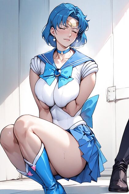Mizuno Ami, Sailor Mercury Squeezed Breasts in Intense Hentai AI Image