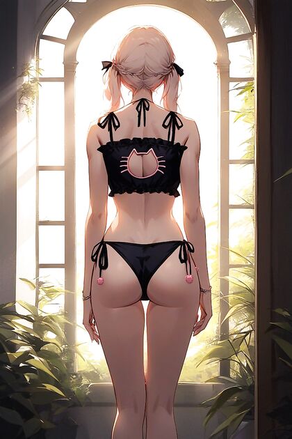 Seductive Pose with Eyes Covered by Arm in Rear View Hentai AI Image