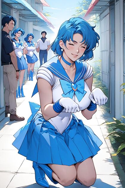 Sailor Mercury in Knee-High Blue Boots Takes On Intense Hentai AI Image