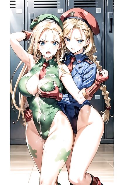 Military Men Embrace Two Girl 18+s in Intense Hentai AI Image