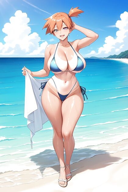 Full-Length Beach Image with Heart-Eyed Girl 18+s in Hentai AI Image