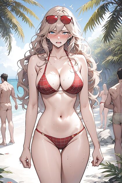 Surrounded by Many People, Her Loose Wavy Hair Adds to the Seduction in This Horny Hentai AI Image