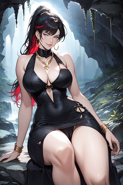 Camel Toe Action in Black Leather High Heels Hentai Hentai AI Image