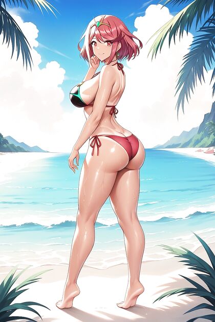Oiled-Up Pyra from Xenoblade Chronicles Shows Off Her Sculpted Abs in Hot Hentai AI Image