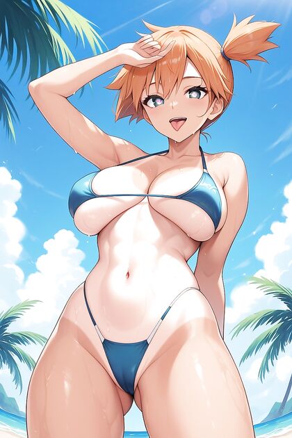 Wet Body Beach Image with Sultry Waist-Up Action in Hentai Hentai AI Image