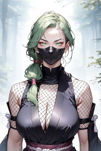 Detailed Face and Seductive Green Eyes in Aesthetic Hentai AI Image