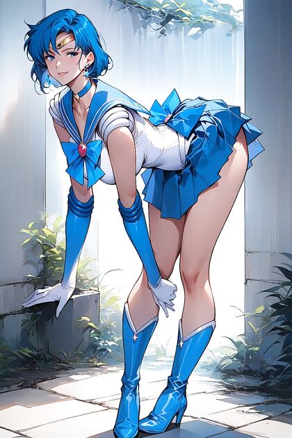MILF Bends Over in Knee-High Blue Boots for Steamy Hentai AI Image