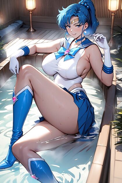 Sailor Mercury's Blue Skirt and Big Breasts in Steamy Hentai AI Image