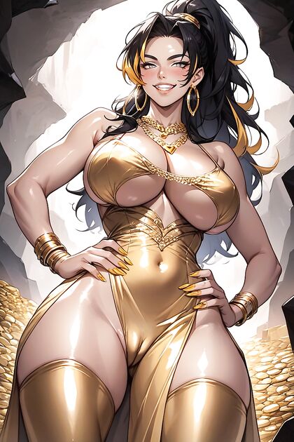 Girl 18+ with Bangs Wears Gold Hoops and Heart Necklace for Sexy Hentai Fun