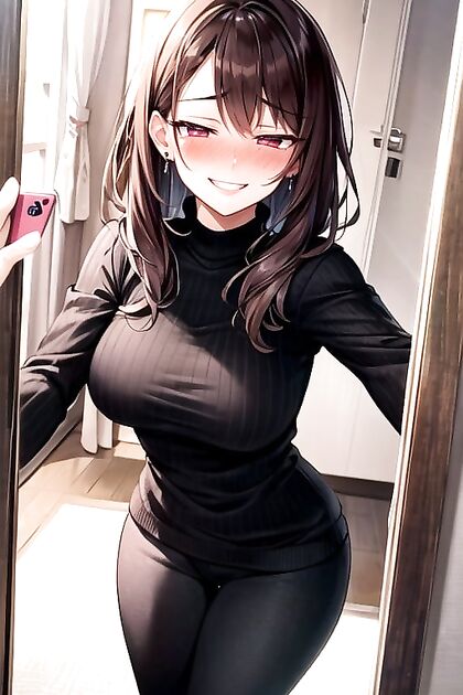 Sweater Selfie Turns into Naughty Blushing Hentai Fun