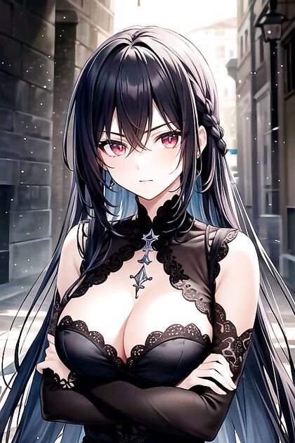 Soft Pastel Noir with Seductive Red Eyes Hentai Hentai AI Image