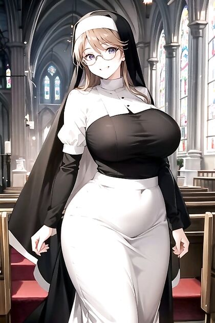 Chubby Chick Grins While Folding Her Hands Over Busty Chest in Hentai AI Image
