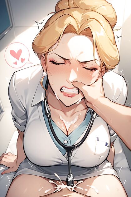 Blonde Covers Her Mouth in Heart-Themed Hentai AI Image