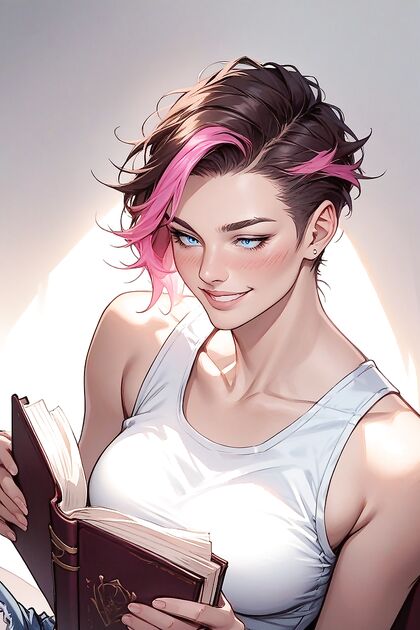 Pixie-Cut Cutie Shows Off Her Busty Charms in Denim Shorts Hentai Hentai AI Image