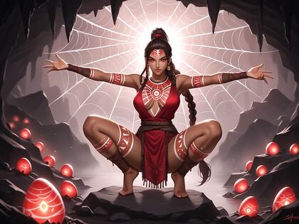 Monster Woman with Copper-Colored Skin in Braided Hairstyle Hentai AI Image
