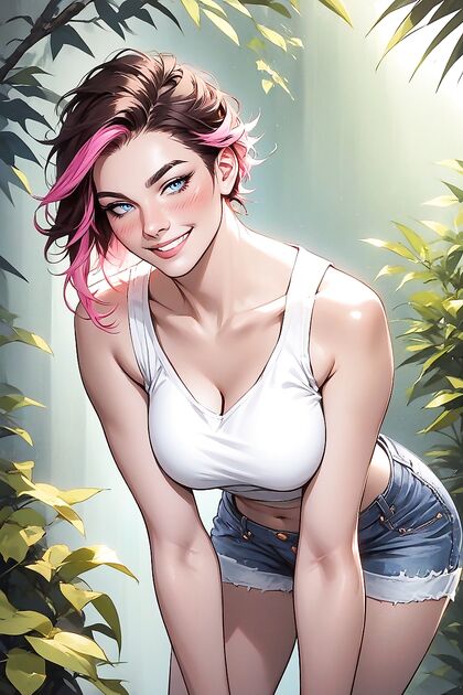 Tomboy Seductress - Waist-Up Sexually Charged Hentai AI Image